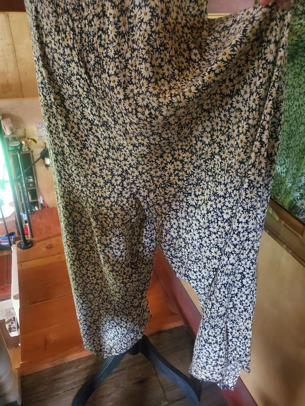 Vintage 90s Daisy Print Jumpsuit Wide Leg Palazzo Button Front Romper Navy - Picture 4 of 11